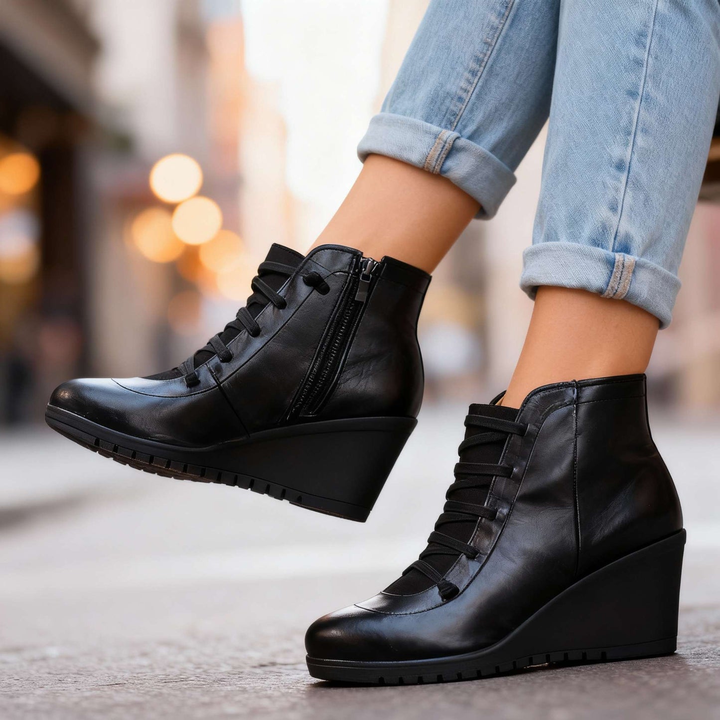 Women's Black Wedge Ankle Boots Corvine