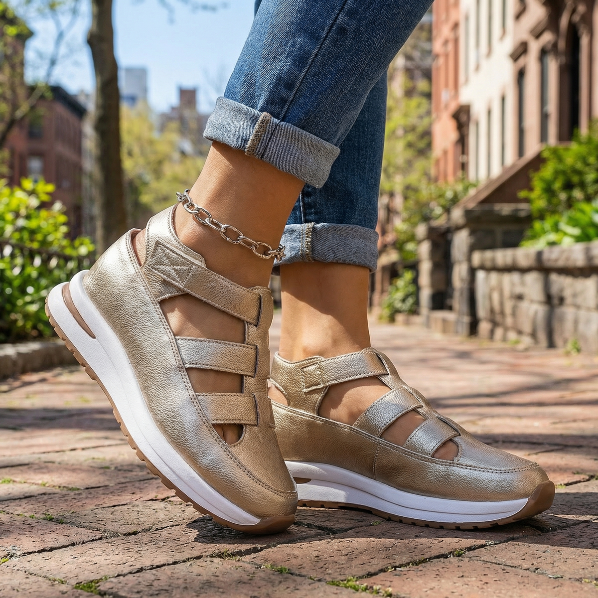 Women's Black Wedge Sandals With Multi-Strap Design Corvine
