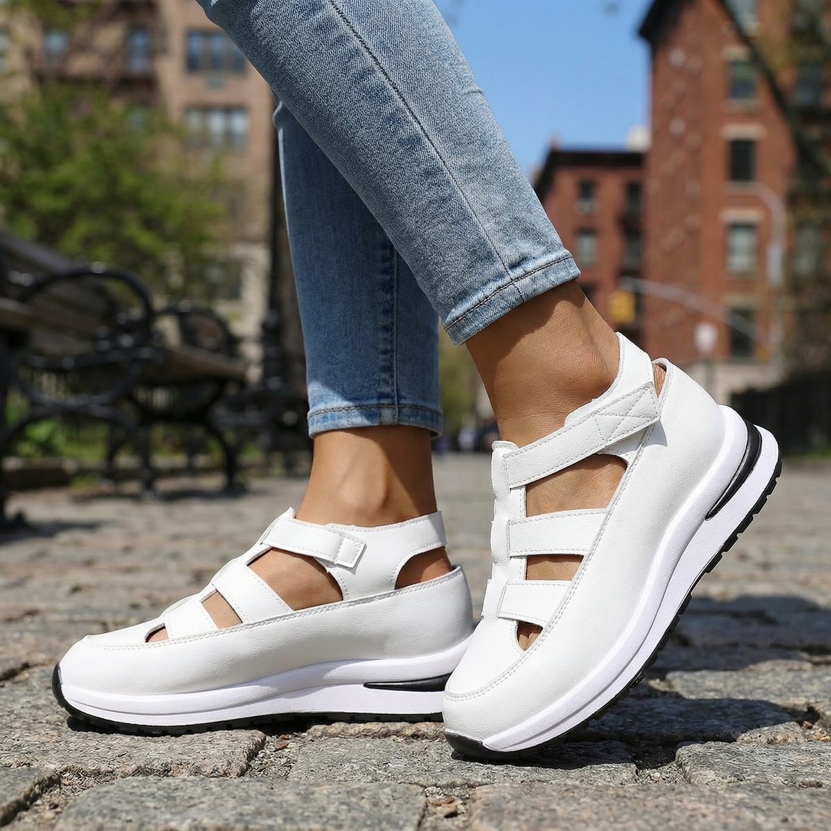 Women's Black Wedge Sandals With Multi-Strap Design Corvine