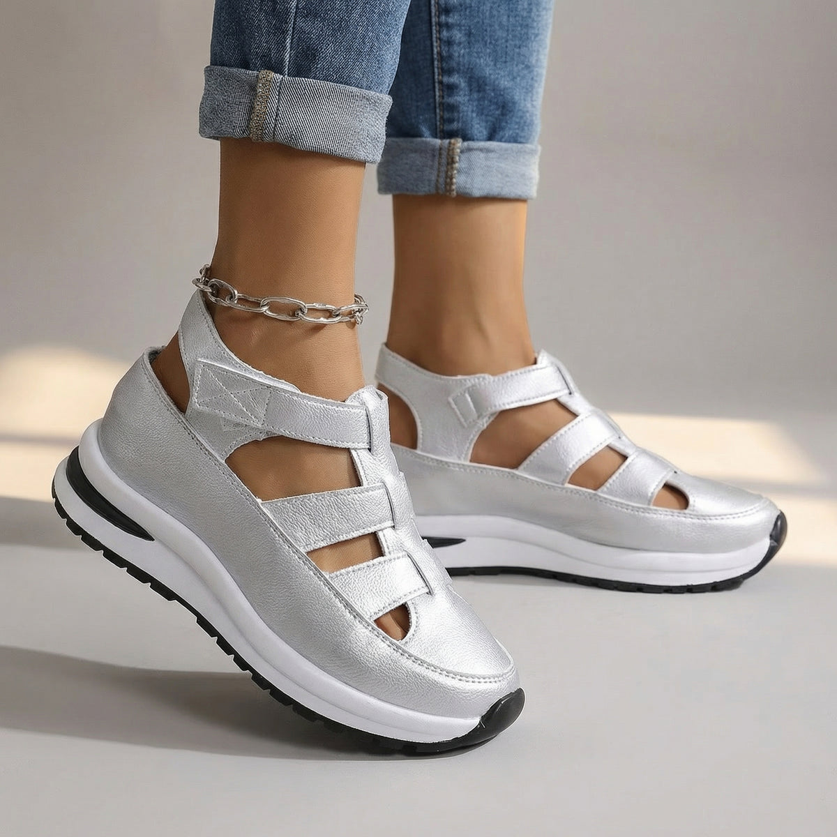 Women's Black Wedge Sandals With Multi-Strap Design Corvine