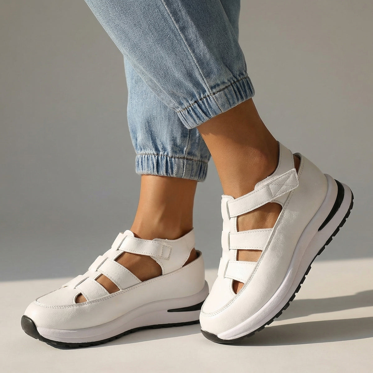 Women's Black Wedge Sandals With Multi-Strap Design Corvine