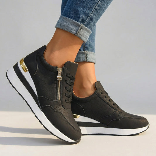 Women's Black Wedge Trainers Corvine
