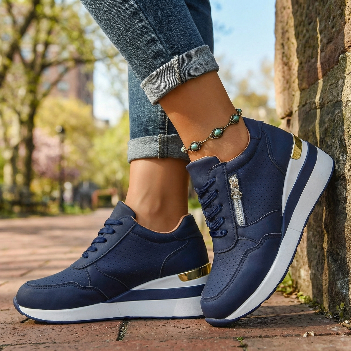 Women's Black Wedge Trainers Corvine