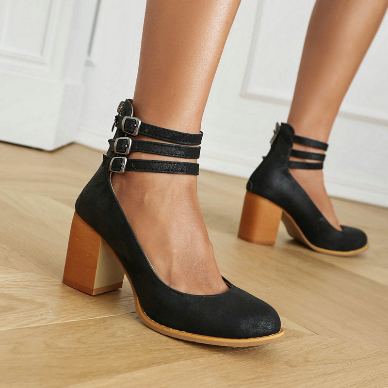 Women's Block Heel Ankle Strap Shoes Corvine