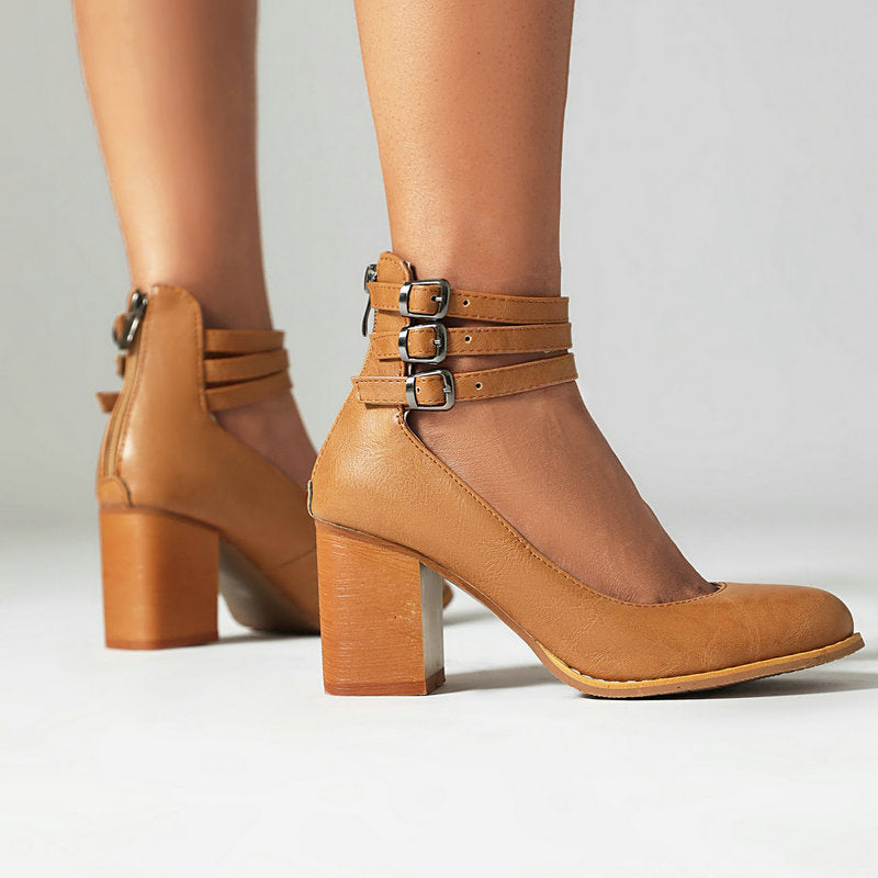 Women's Block Heel Ankle Strap Shoes Corvine