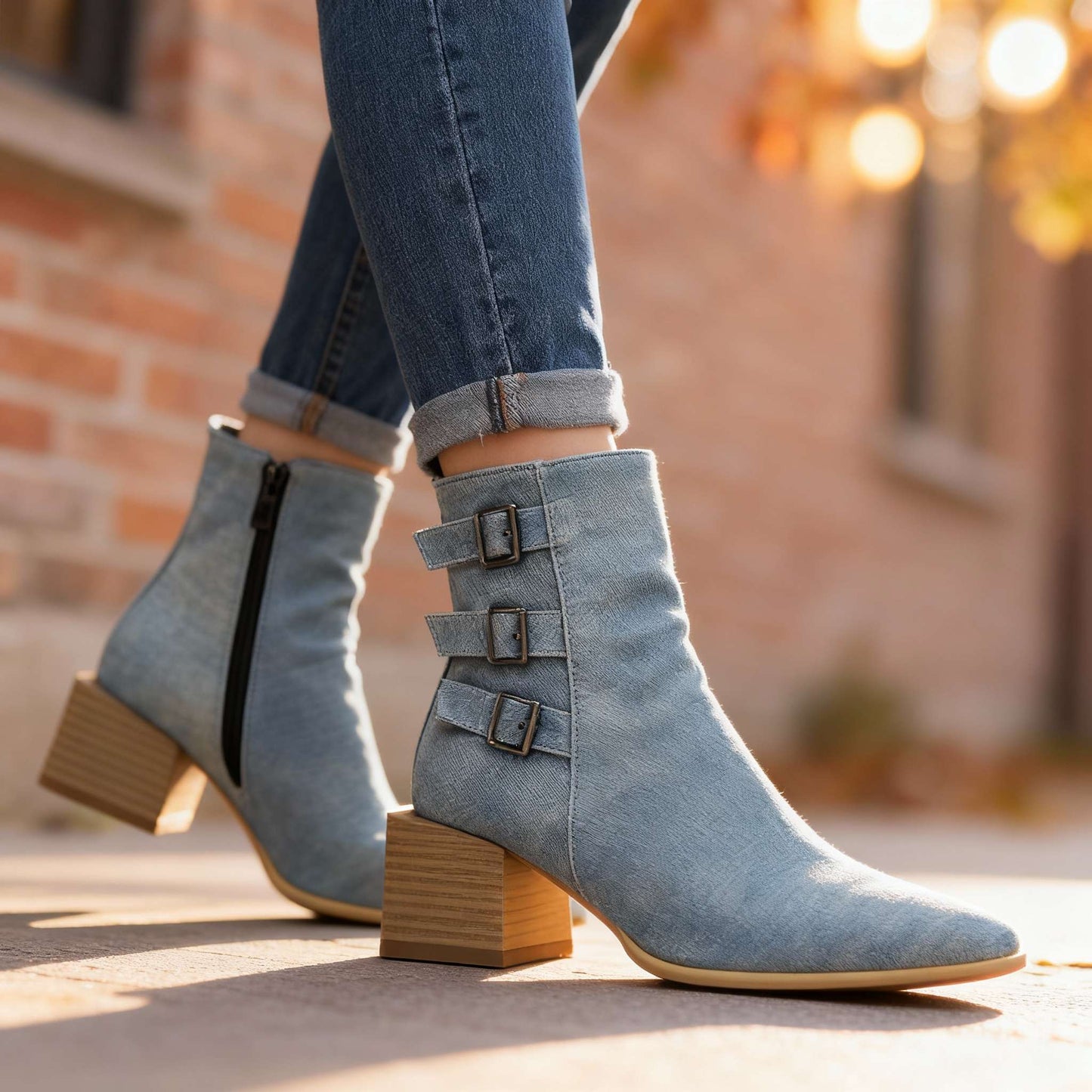 Women's Block Heel Triple Buckle Boots Corvine