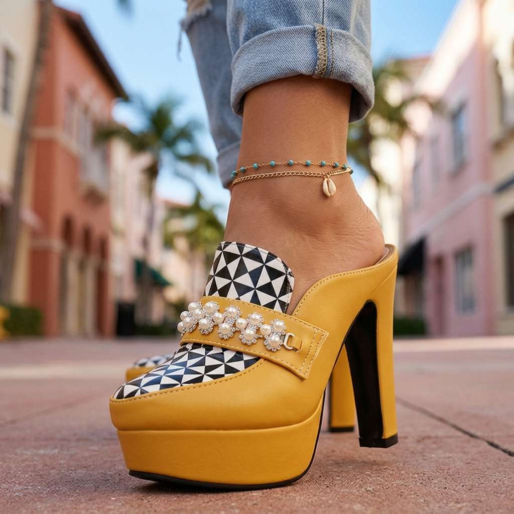 Women's Bold Upper Platform Mule Heels Corvine