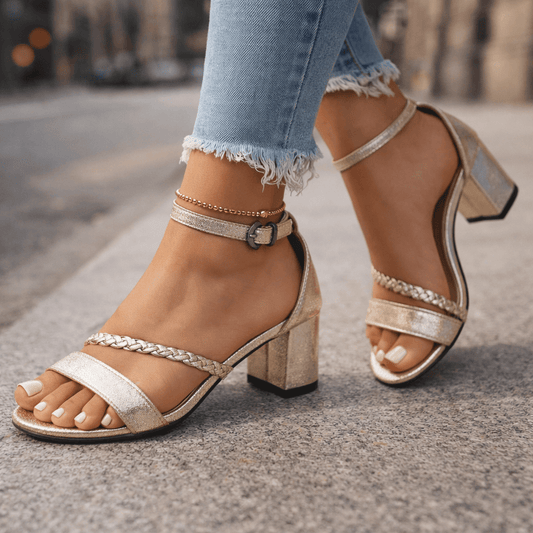 Women's Braided Strap Block Heel Sandals Corvine