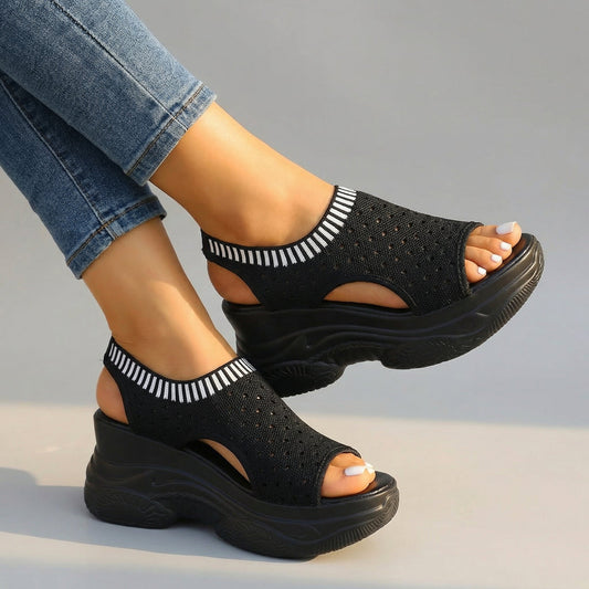 Women's Breathable Knit High Wedge Sandals Corvine
