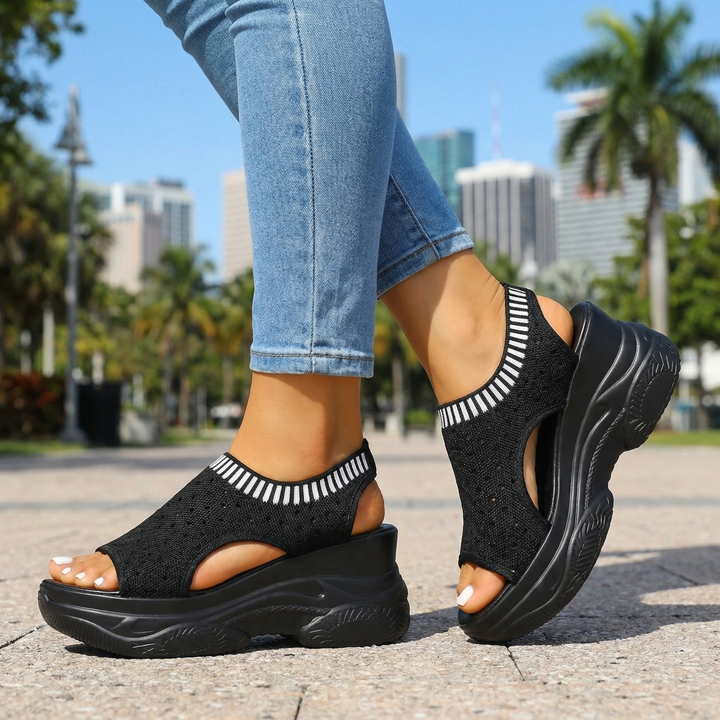 Women's Breathable Knit High Wedge Sandals Corvine