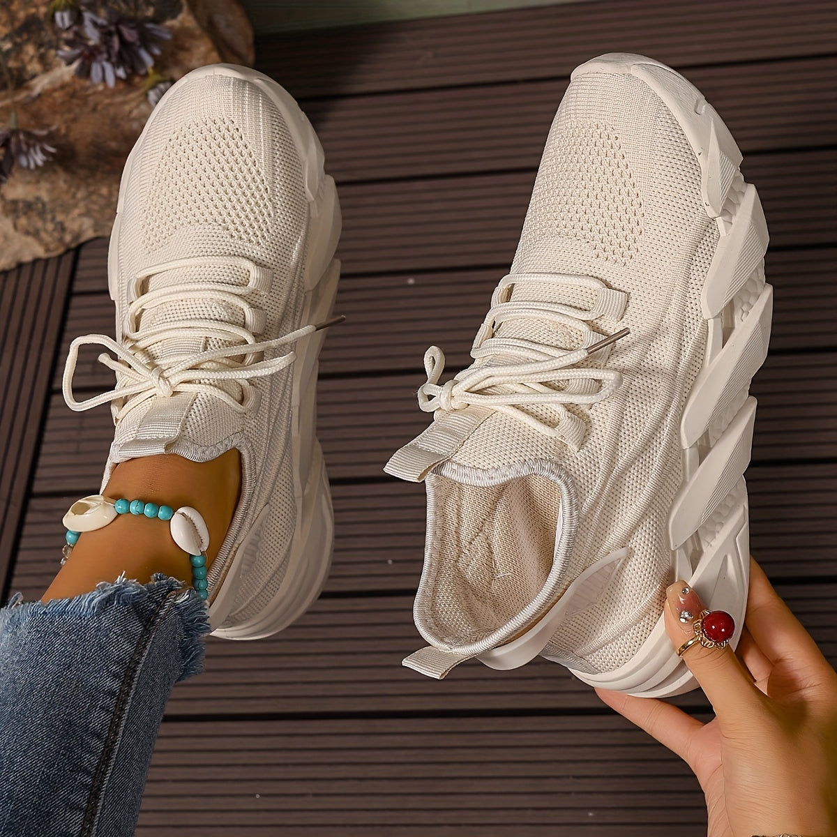 Women's Breathable Knit Platform Walking Shoes Corvine