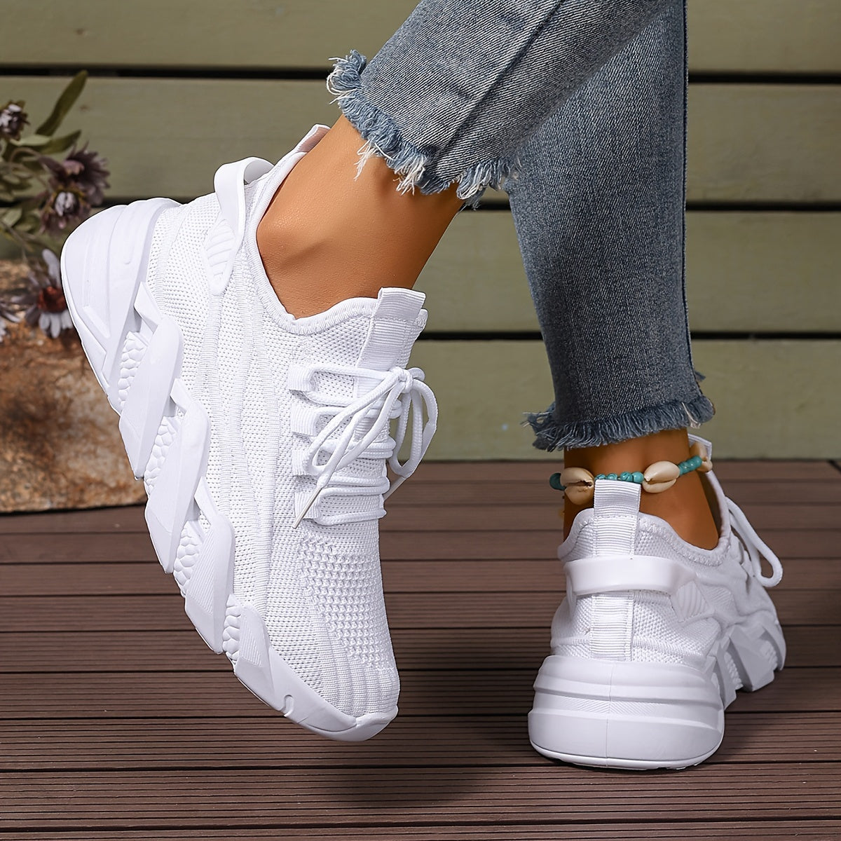 Women's Breathable Knit Platform Walking Shoes Corvine