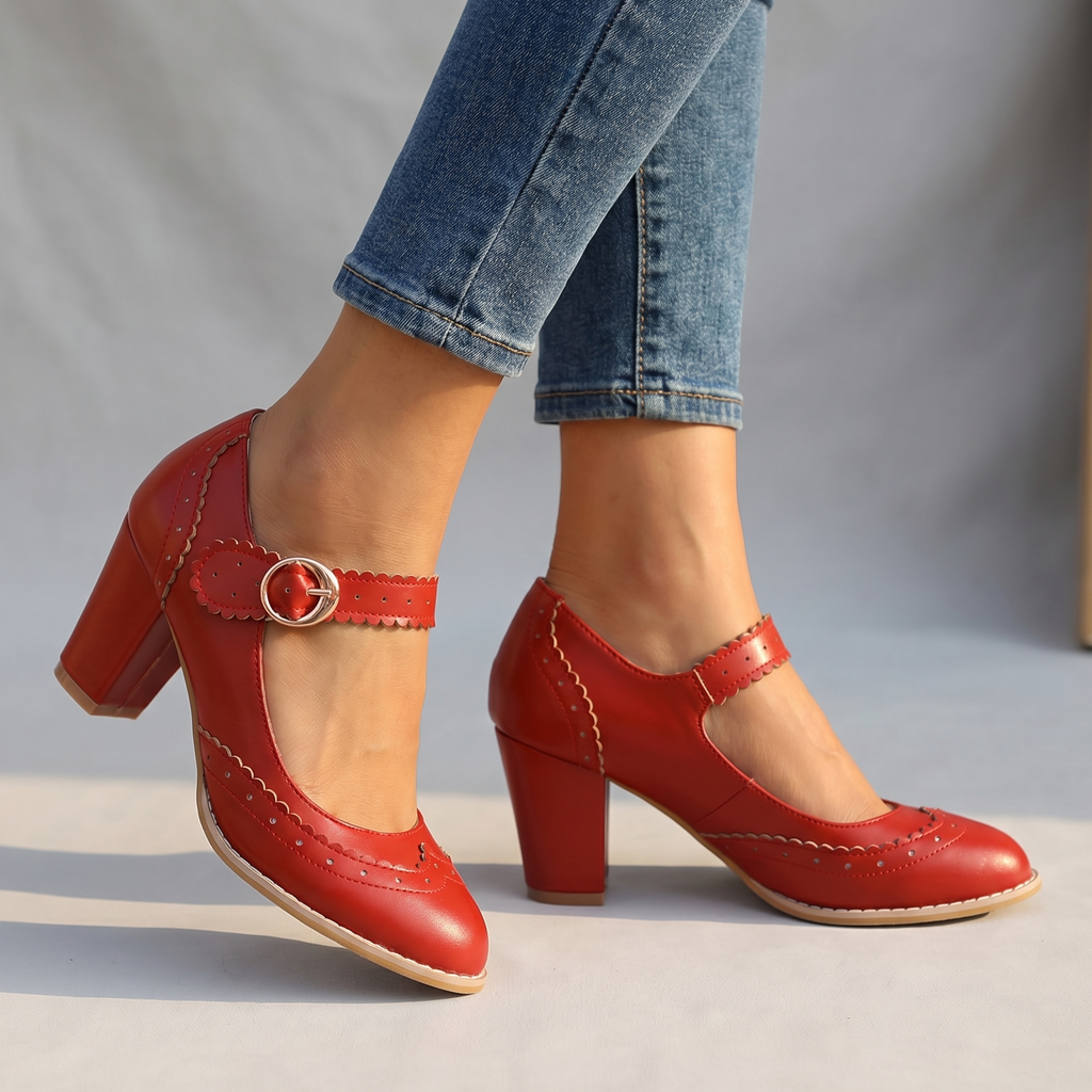 Women's Brogue-Edged Mary Jane Pumps Corvine