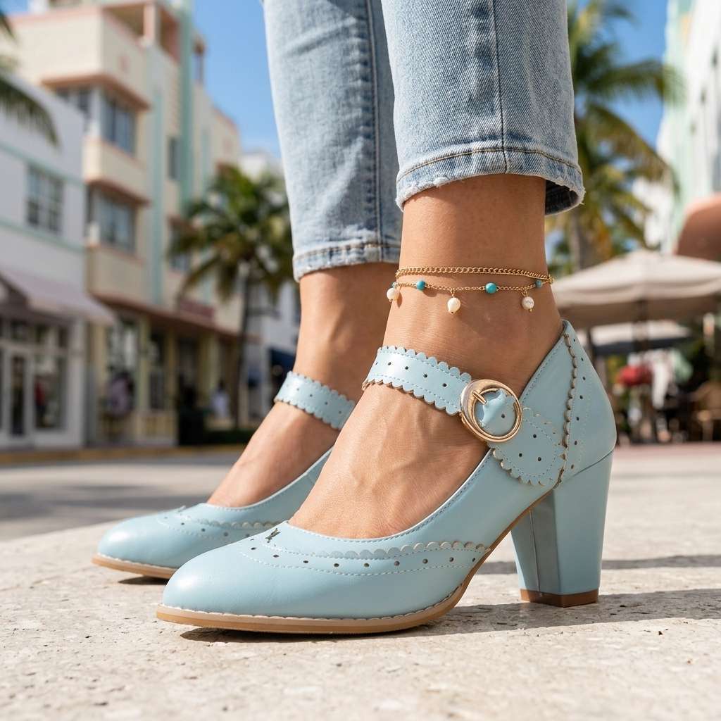 Women's Brogue-Edged Mary Jane Pumps Corvine