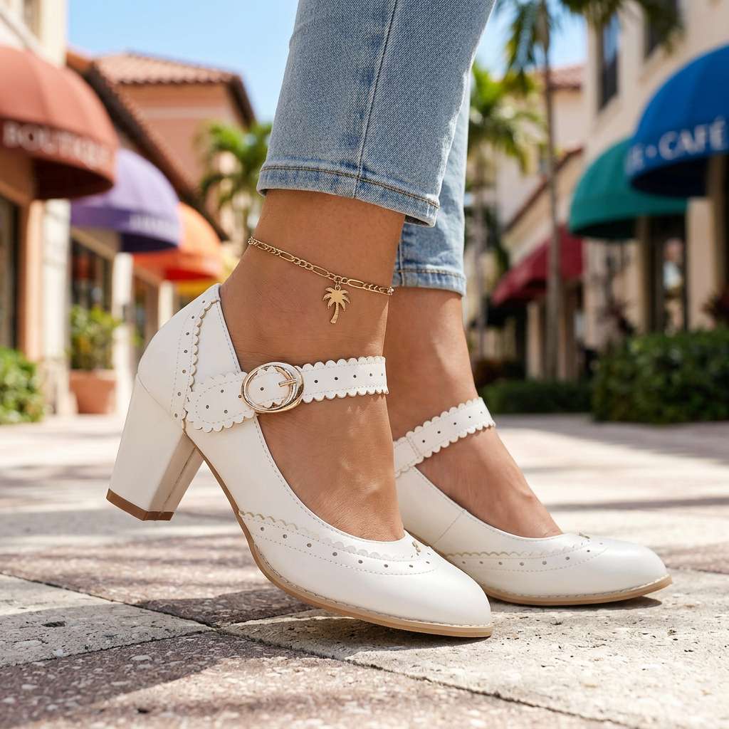 Women's Brogue-Edged Mary Jane Pumps Corvine