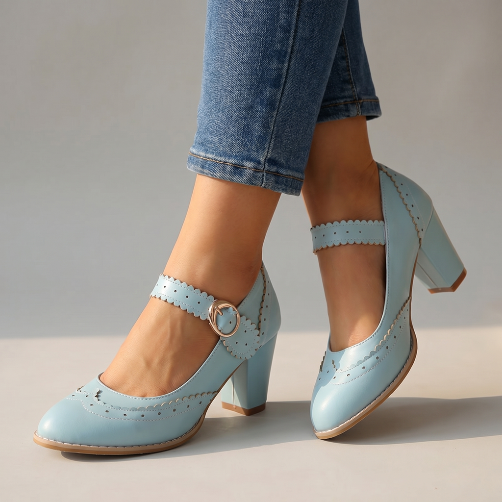 Women's Brogue-Edged Mary Jane Pumps Corvine