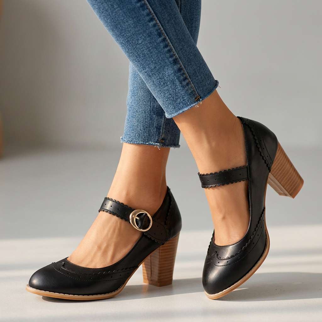 Women's Brogue-Edged Mary Jane Pumps Corvine