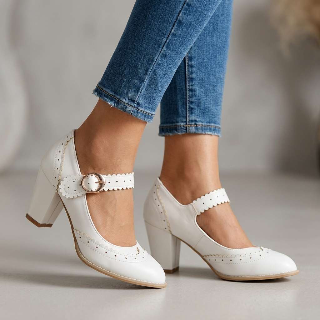 Women's Brogue-Edged Mary Jane Pumps Corvine