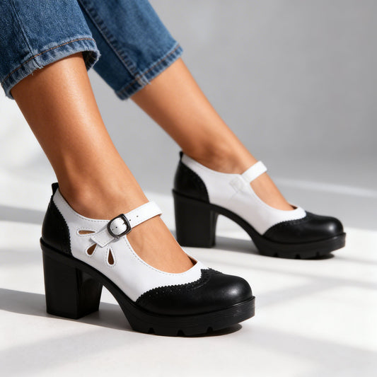 Women's Brogue Leather Platform Loafers Corvine