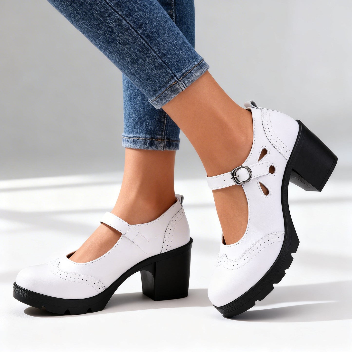 Women's Brogue Leather Platform Loafers Corvine