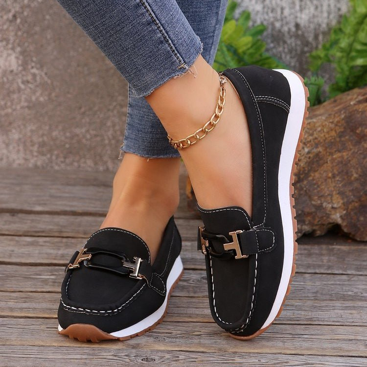 Women's Buckle Detail Leather Loafers Corvine
