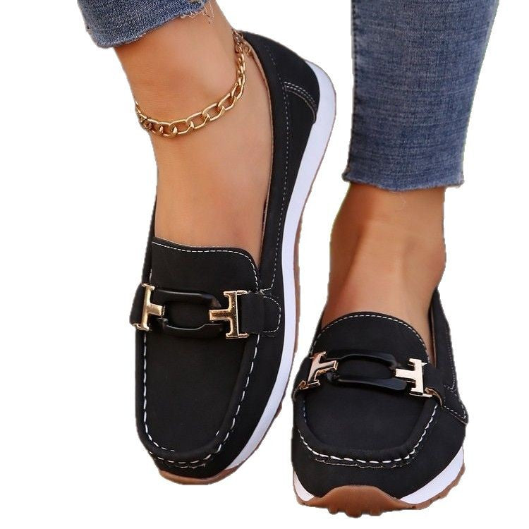 Women's Buckle Detail Leather Loafers Corvine