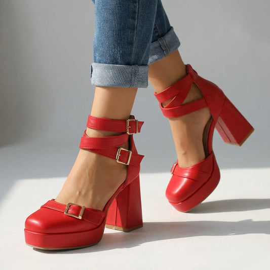 Women's Buckle Strap Block Heel Sandals Corvine