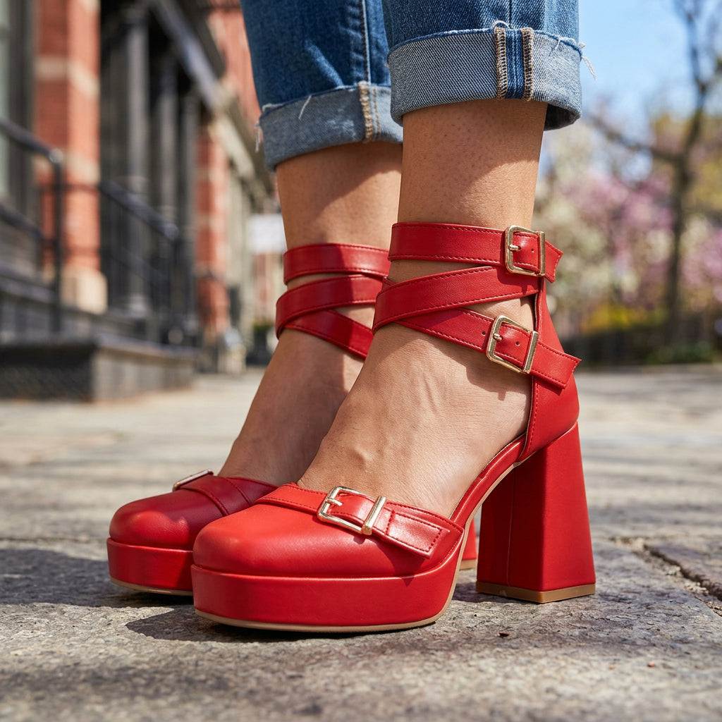 Women's Buckle Strap Block Heel Sandals Corvine
