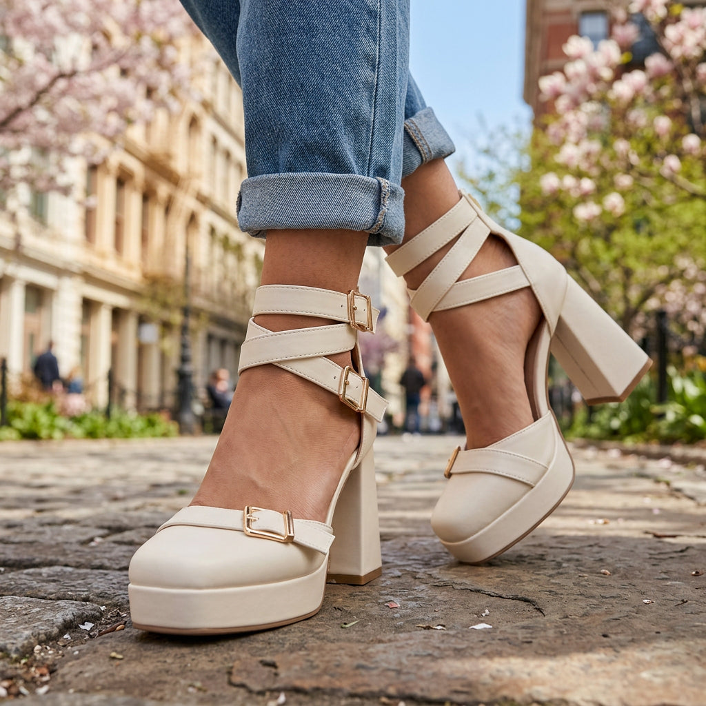 Women's Buckle Strap Block Heel Sandals Corvine