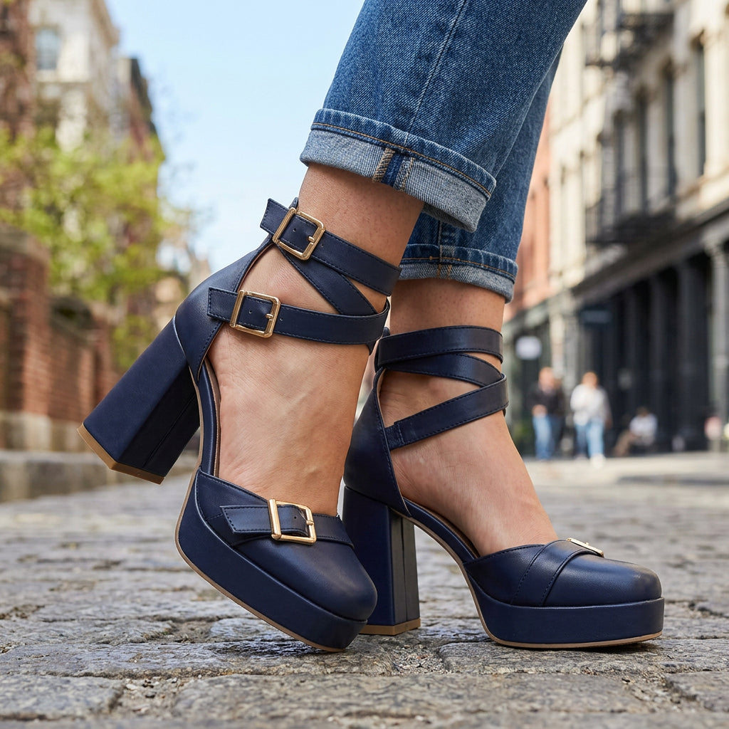Women's Buckle Strap Block Heel Sandals Corvine