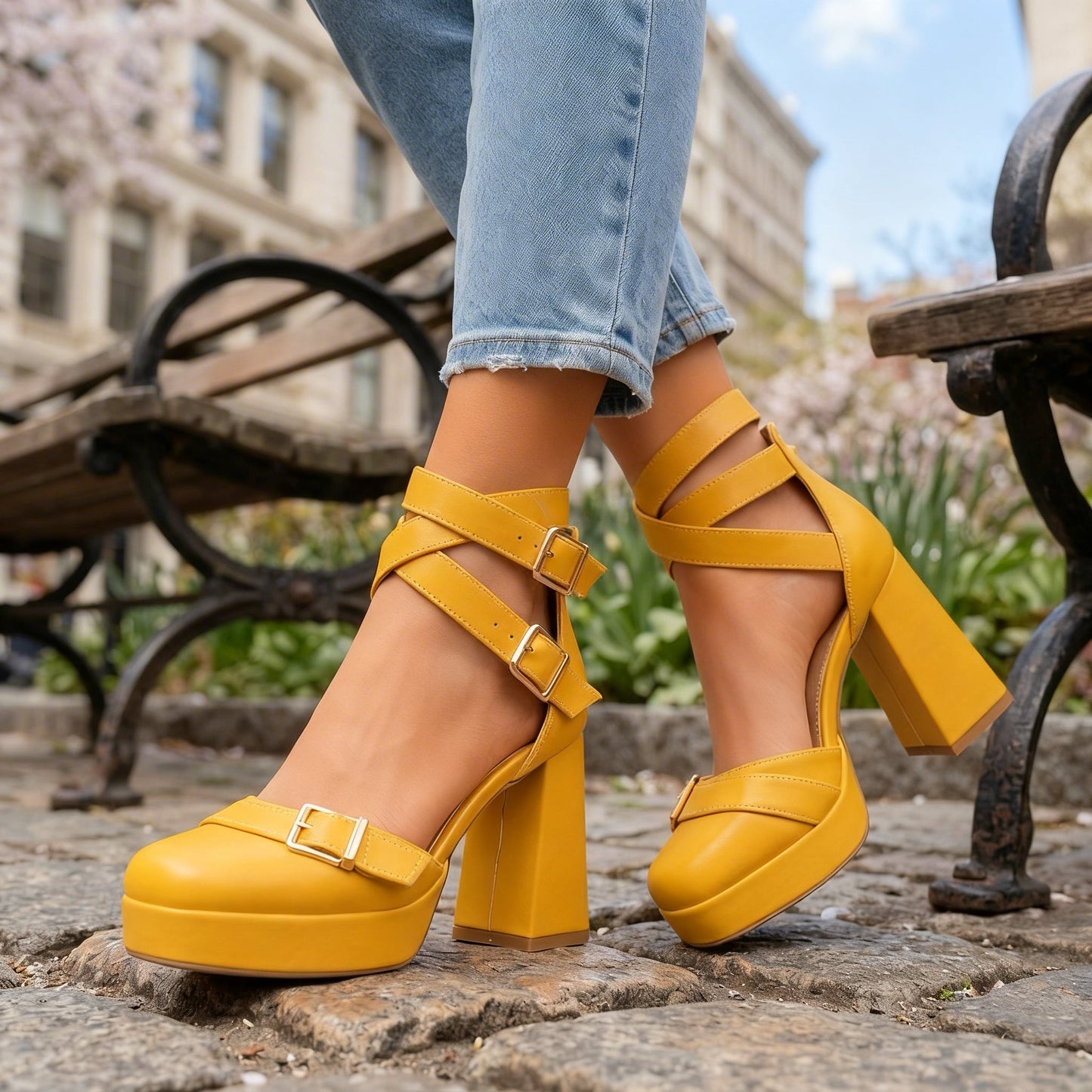 Women's Buckle Strap Block Heel Sandals Corvine