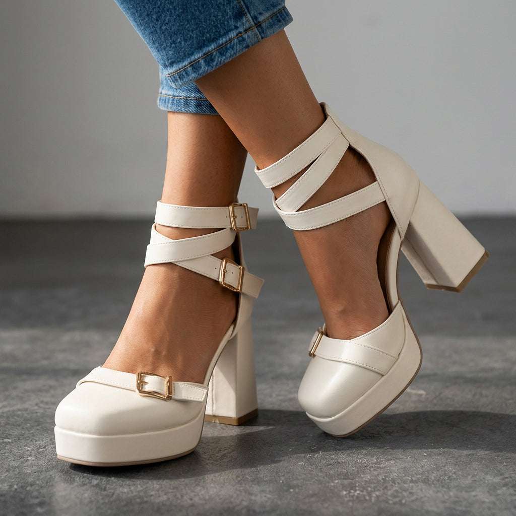 Women's Buckle Strap Block Heel Sandals Corvine