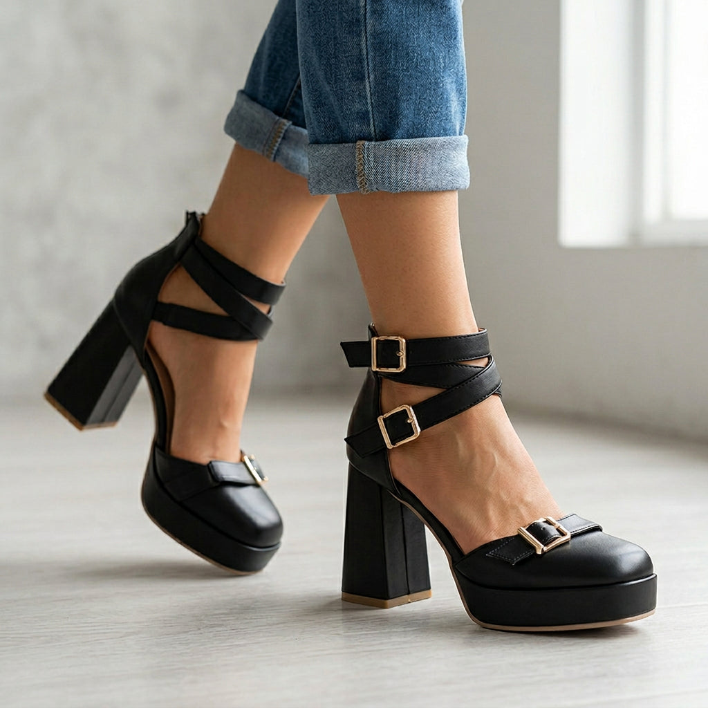 Women's Buckle Strap Block Heel Sandals Corvine
