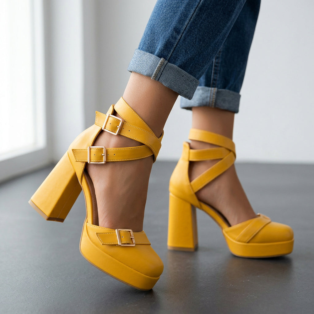 Women's Buckle Strap Block Heel Sandals Corvine