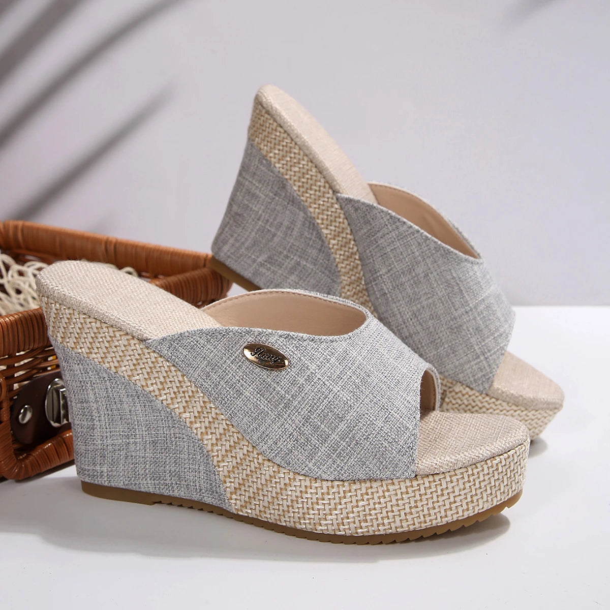 Women's Canvas-Linen Blend Wedge Sandals Corvine