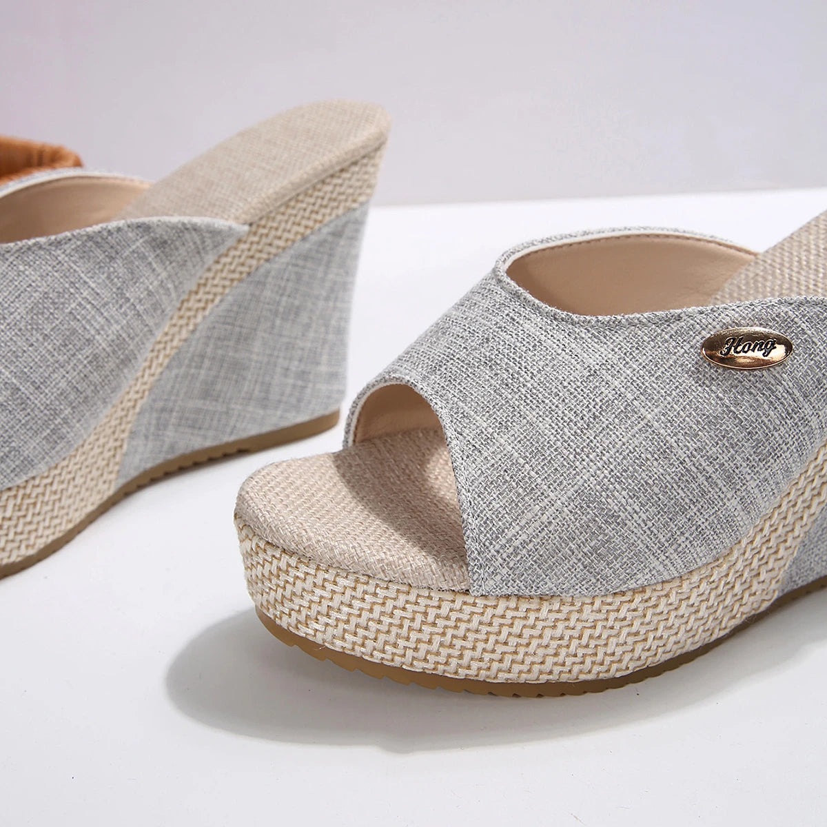 Women's Canvas-Linen Blend Wedge Sandals Corvine