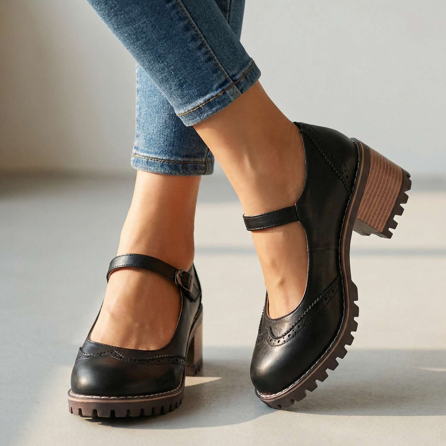 Women's Chic Brogue Design Chunky Heels Corvine