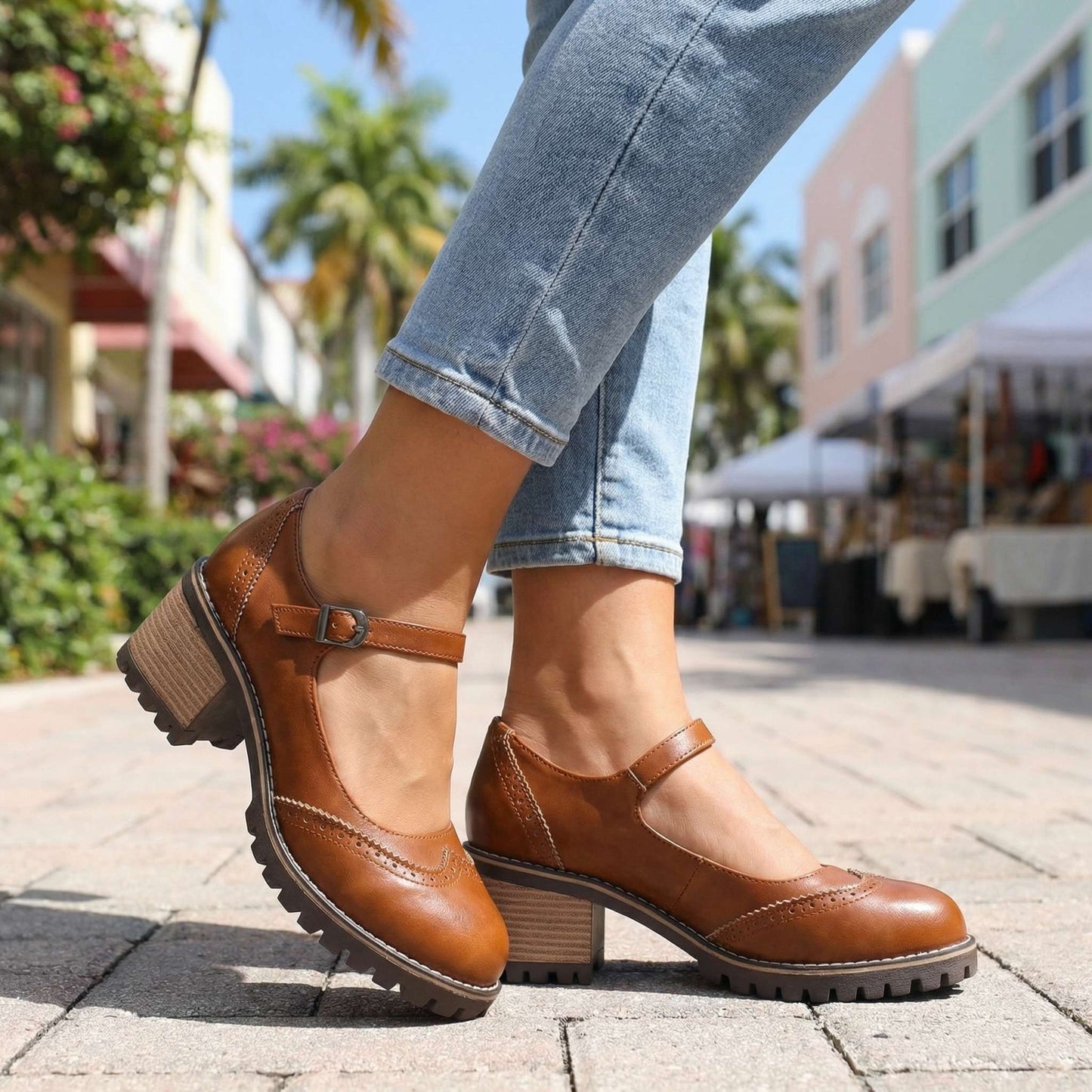 Women's Chic Brogue Design Chunky Heels Corvine