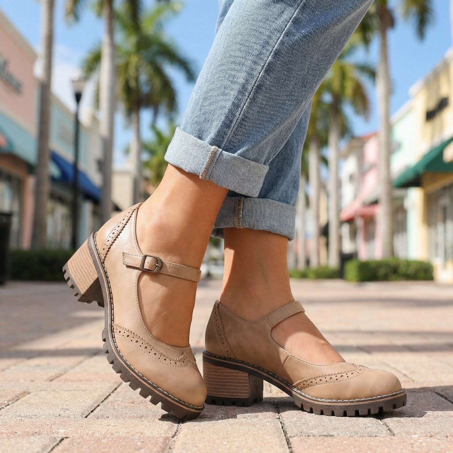 Women's Chic Brogue Design Chunky Heels Corvine