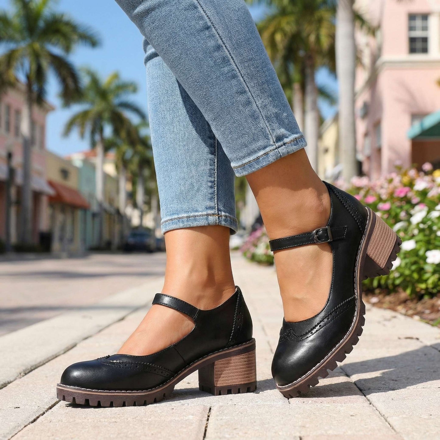 Women's Chic Brogue Design Chunky Heels Corvine