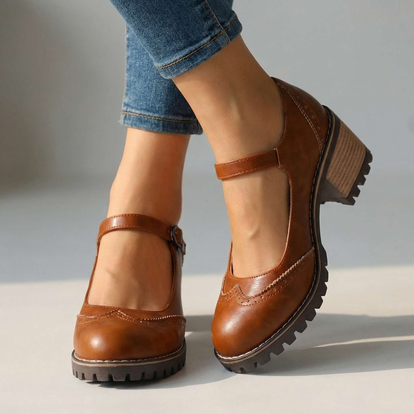 Women's Chic Brogue Design Chunky Heels Corvine