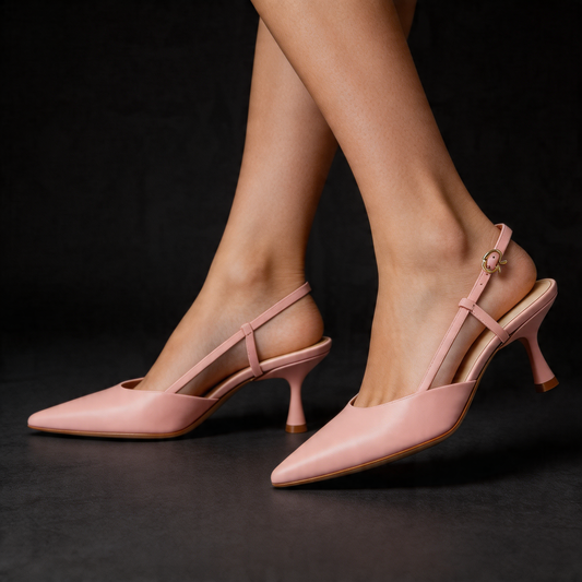 Women's Chocolate Leather Pointed Toe Slingback Heels Corvine