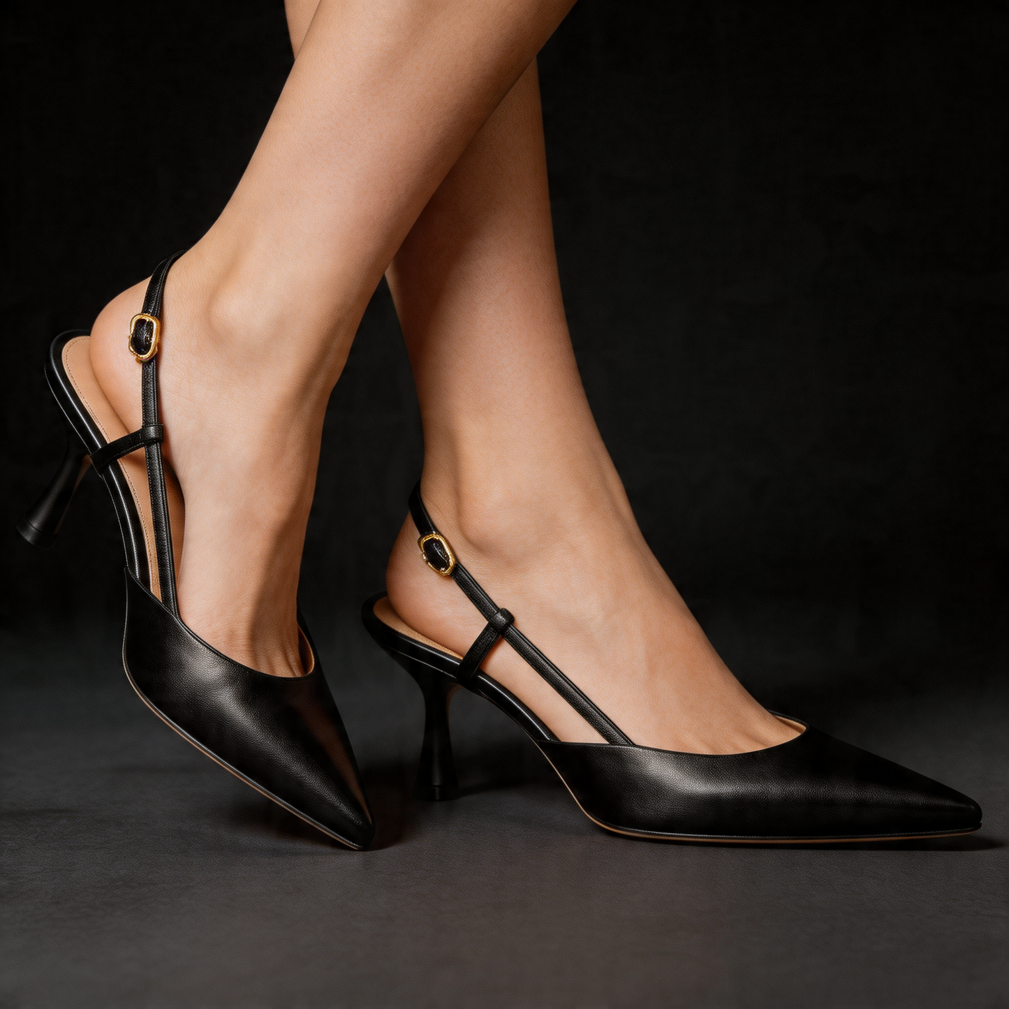 Women's Chocolate Leather Pointed Toe Slingback Heels Corvine