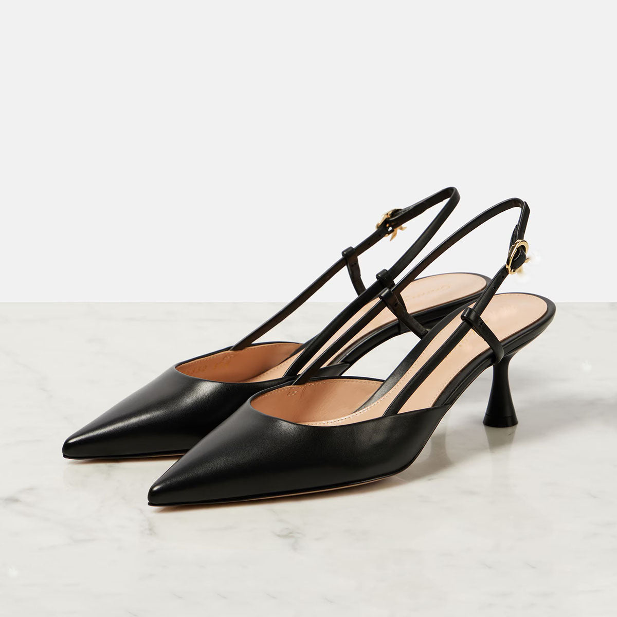 Women's Chocolate Leather Pointed Toe Slingback Heels Corvine