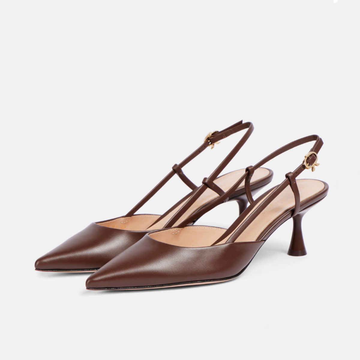 Women's Chocolate Leather Pointed Toe Slingback Heels Corvine