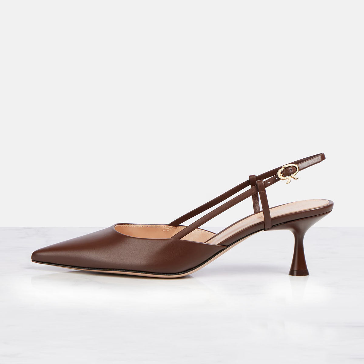 Women's Chocolate Leather Pointed Toe Slingback Heels Corvine