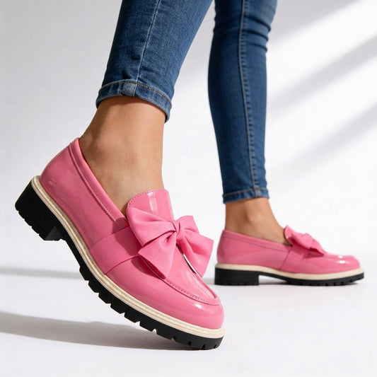 Women's Chunky Patent Bow Loafers Corvine