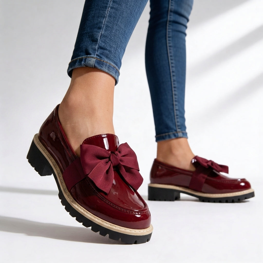 Women's Chunky Patent Bow Loafers Corvine