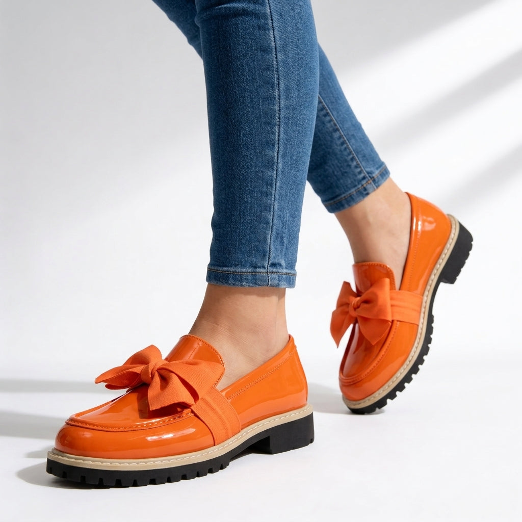 Women's Chunky Patent Bow Loafers Corvine