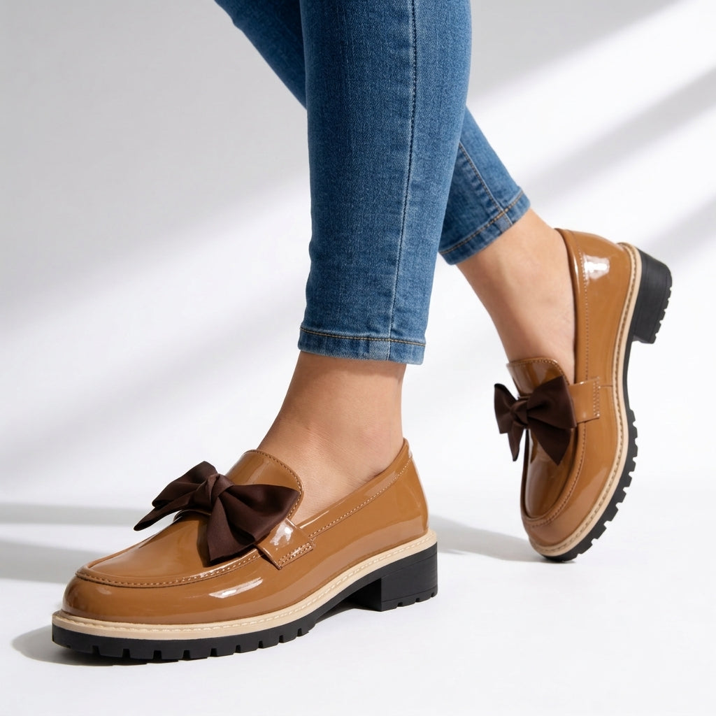 Women's Chunky Patent Bow Loafers Corvine